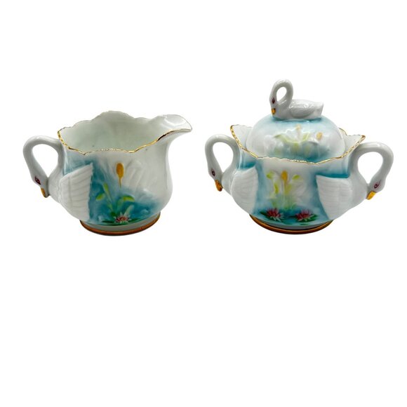 Vintage Swan Sugar & Creamer Set Made in Occupied Japan - Picture 1 of 6